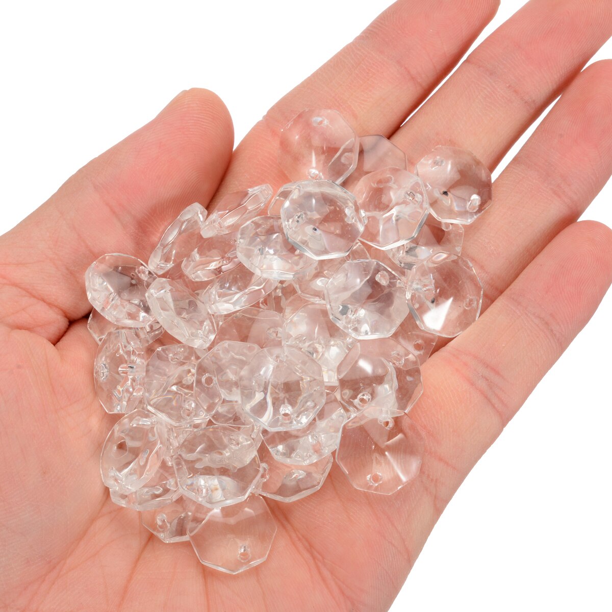 50Pcs 14mm Crystal Glass Prisms Octagonal Beads Lamp Glass Chandelier Parts for Pendant Decoration