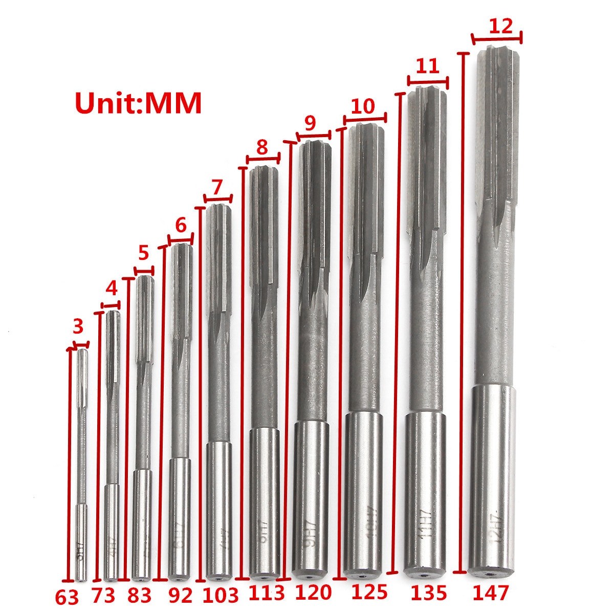 10pcs HSS H7 Straight Shank Milling Reamers Set Mayitr Precision Chucking Machine Cutter Tool 3/4/5/6/7/8/9/10/11/12 mm