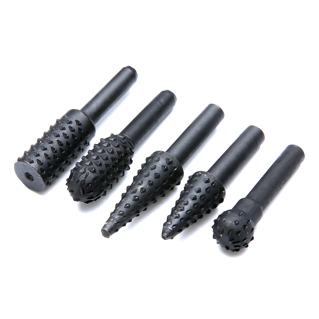 5pcs 1/4'' 6mm Shank Rotary Burr Set Wood Rasp File Drill Bits Rotary Rasp Set for Woodworking