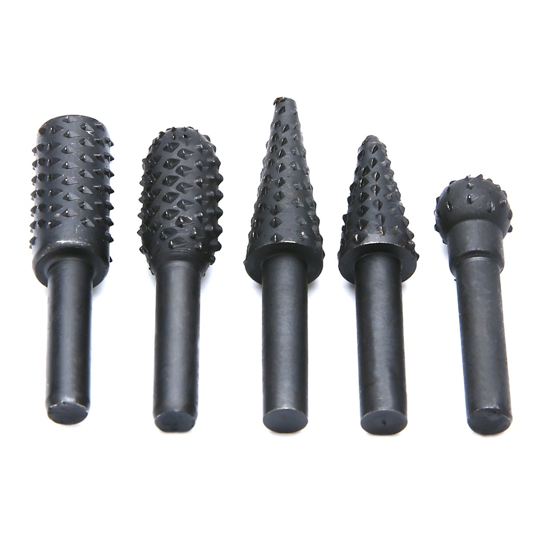 5pcs 1/4'' 6mm Shank Rotary Burr Set Wood Rasp File Drill Bits Rotary Rasp Set for Woodworking