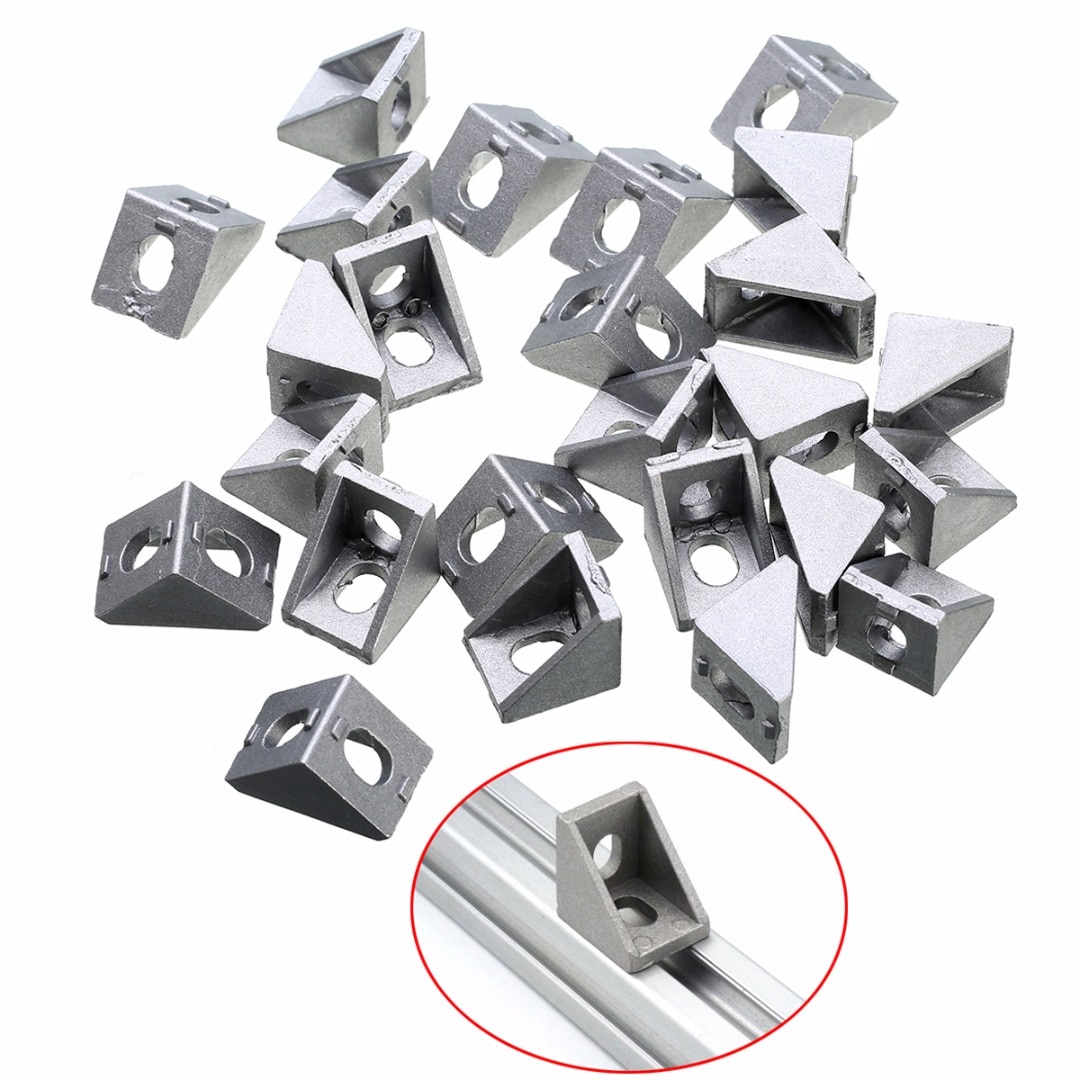 25pcs Durable Silver Aluminum 2020 Corner Bracket 20x20x17mm Solid Cast For 20mm Extrusion CNC Routers