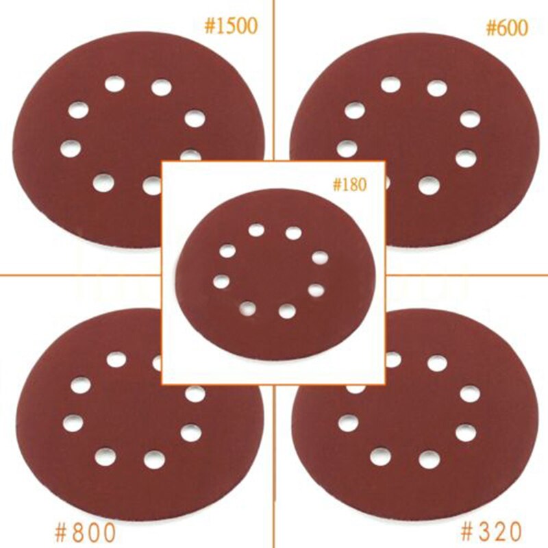 Mayitr 30pcs/lot 5'' Inch Sanding Disc 8 Holes Sandpaper Polishing Tools Mixed 60/180/320/600/800/1500 Grit Power Tools