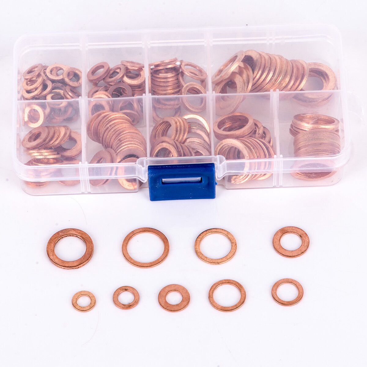 200pcs M5-M14 Professional Assorted Copper Washer Gasket Set Flat Ring Seal Assortment Kit with Box For Hardware Accessories