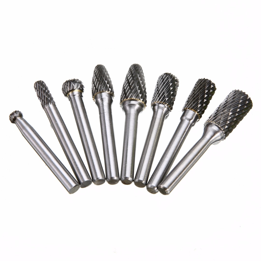 8pcs 1/4" 6mm Tungsten Carbide Burr Bits Rotary Cutter Files CNC Engraving Tool Set 45-65mm Length Mayitr