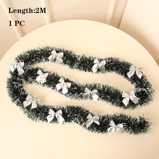 2M-Christmas-Decoration-Bar-Tops-Ribbon-Garland-Christmas-Tree-Ornaments-White-Dark-Green-Cane-Tinsel-Xmas