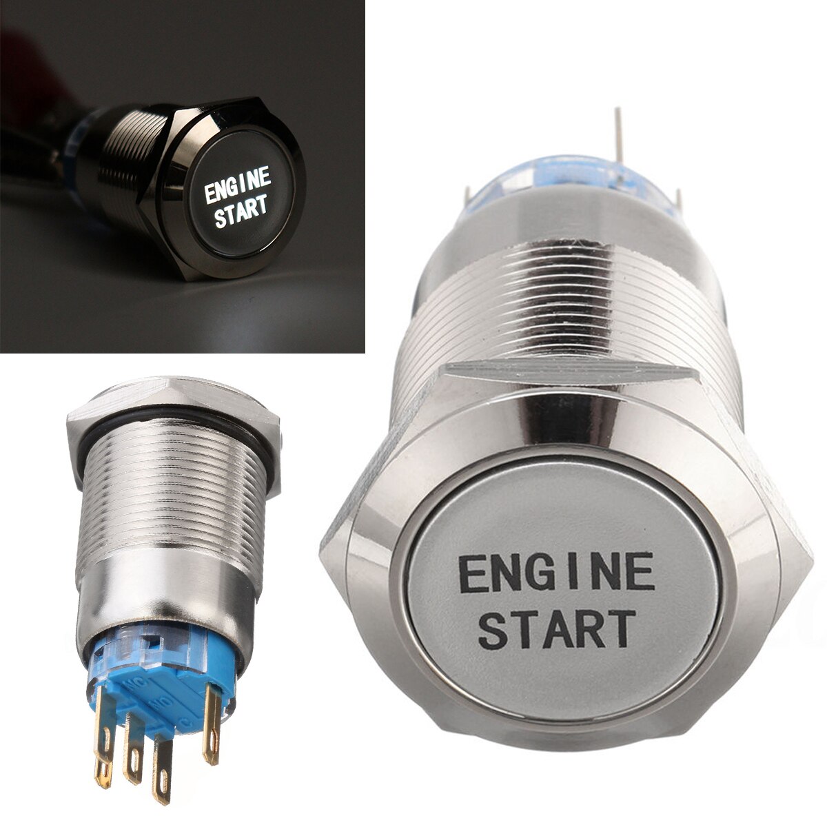 12V 19mm Waterproof Car Metal Momentary Engine Start Push Button Switch LED