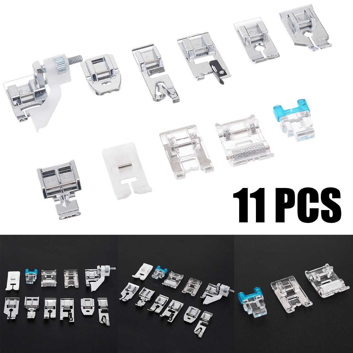 11pcs/set Cloth Leather Splice Presser Foot Durable Accessories Metal Multifunction Sewing Foot for Household Sewing Machines