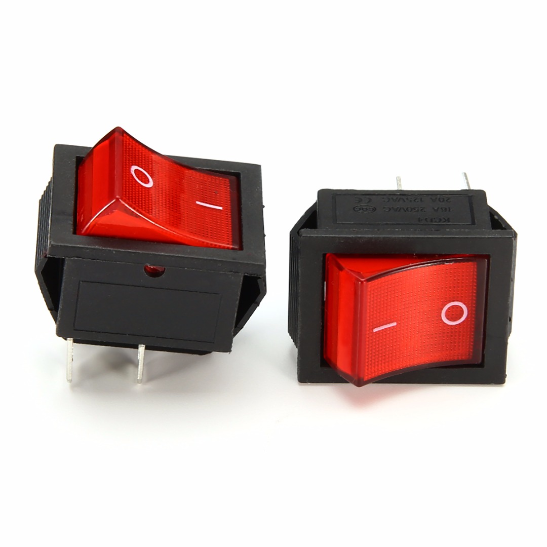 5pcs 2 Position Red Light Rocker Switch 16A/250V KCD4-20 4 Pin ON/OFF Toggle Switches  35 x 25.5 x 10mm