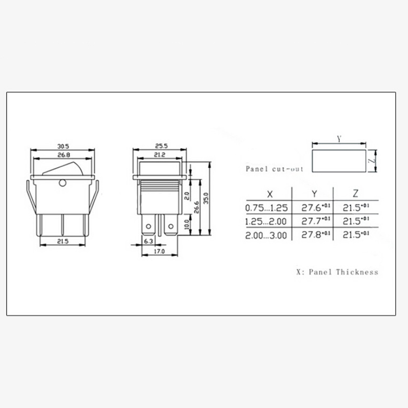 5pcs 2 Position Red Light Rocker Switch 16A/250V KCD4-20 4 Pin ON/OFF Toggle Switches  35 x 25.5 x 10mm